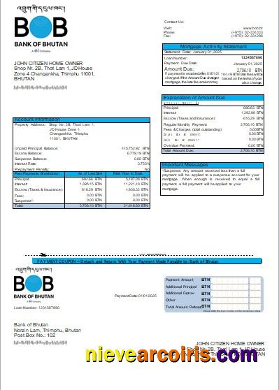 Bhutan Bank of Bhutan bank mortgage statement